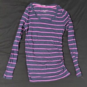 Liz Lange Pink and Blue Striped Long Sleeve Maternity Top